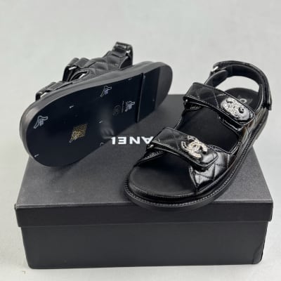 Chanel Black Quilted Leather Dad Sandals