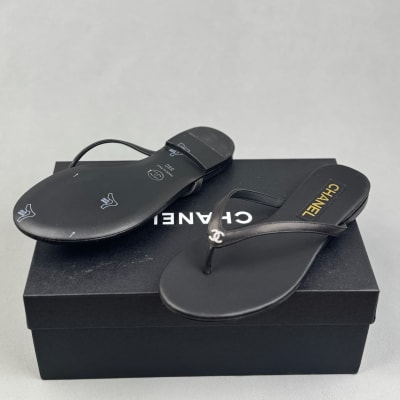 Chanel black leather flip-flop thong sandals