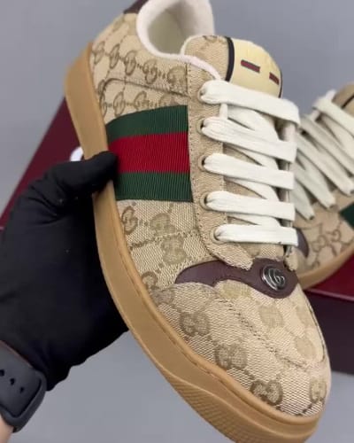 Gucci Women's Screener sneaker in beige and ebony GG canvas — 5