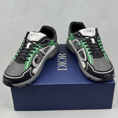 Dior B30 sneakers in a deep grey, green, and black technical mesh colorway — 4