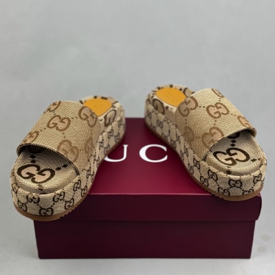 Gucci Angelina Logo-jacquard platform slides — 4