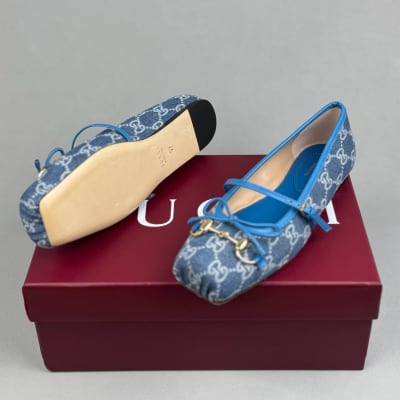 Gucci Horsebit GG Denim Ballet Flats in blue