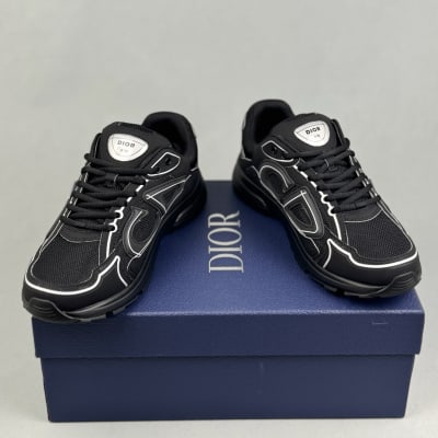 Dior B30 sneakers in black, featuring technical mesh and a reflective CD30 signature — 4