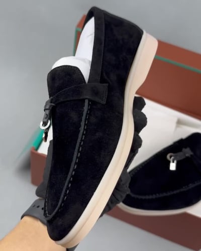 Loro Piana Summer Walk suede loafers in black — 5