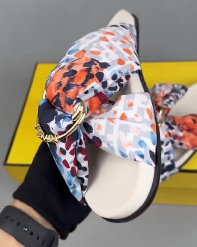 Fendi Feel fabric multicolor slide sandals — 5