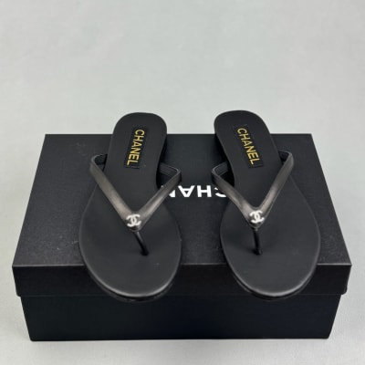Chanel black leather flip-flop thong sandals — 3