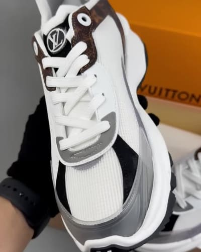 Louis Vuitton Run 55 sneakers in white with monogram canvas accents — 5
