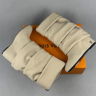 Louis Vuitton Summer Mid Wedge Boots in a textured beige bouclé knit