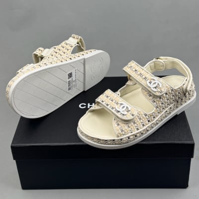 CHANEL braided fabric and leather "dad" sandals