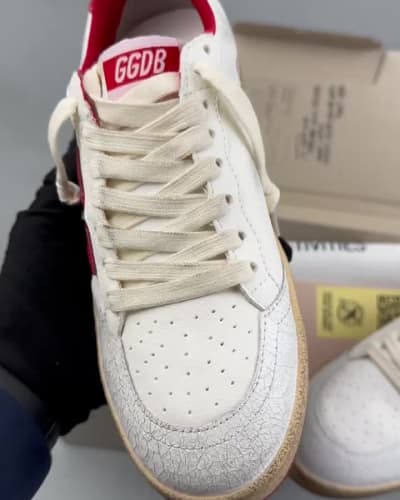 Golden Goose Ball Star sneakers in white leather with a red star and heel tab — 5