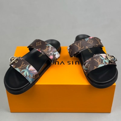 Louis Vuitton Bom Dia Comfort Mules with velcro and a gold-toned buckle — 4