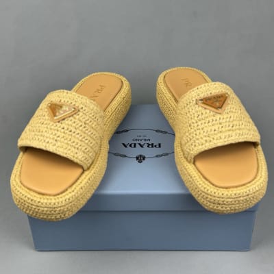 Prada Natural Crochet Flatform Slides — 4