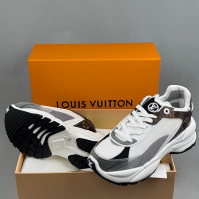 Louis Vuitton Run 55 sneakers in white with monogram canvas accents