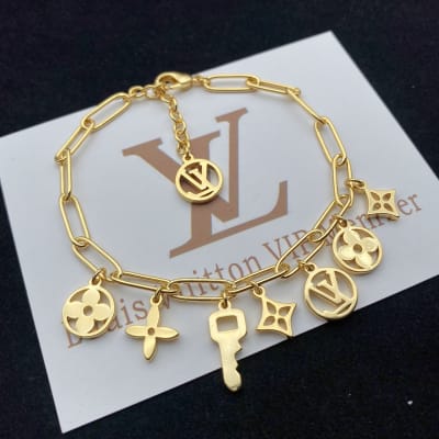 Louis Vuitton gold tone chain necklace and Bracelet — 4