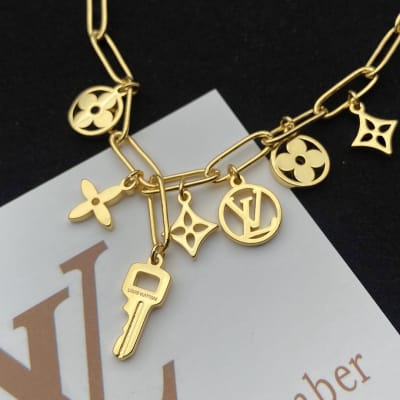 Louis Vuitton gold tone chain necklace and Bracelet — 5