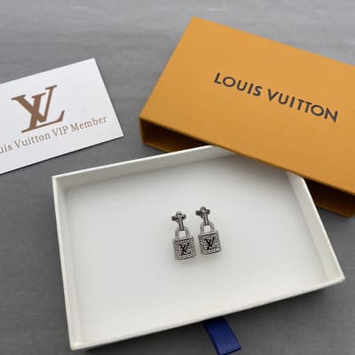 Louis Vuitton silver padlock dangle earrings — 3