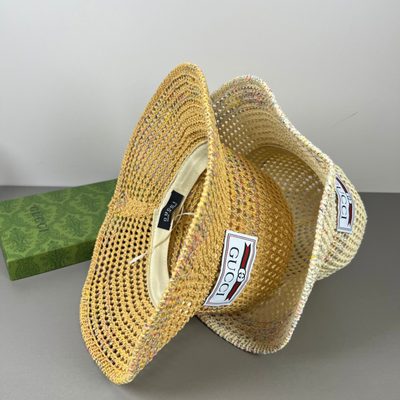 Gucci interlocking G leather logo raffia effect bucket hat — 9
