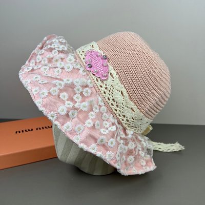 Miu Miu pink daisy lace sun hat — 6