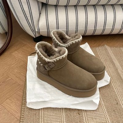 UGG CATHIE CHESTNUT SUEDE FLUFF SHORT BOOTS — 4
