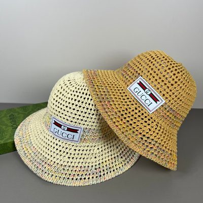 Gucci interlocking G leather logo raffia effect bucket hat — 8