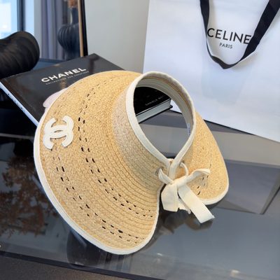 Chanel woven straw visor hat — 3