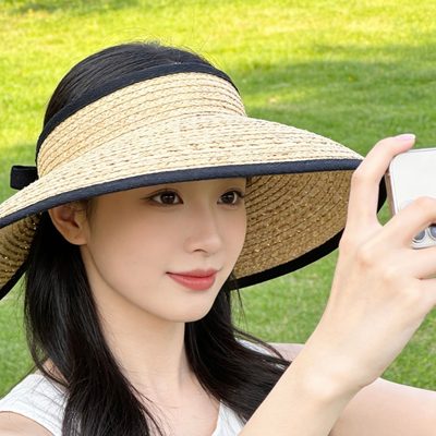 Chanel woven straw visor hat