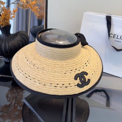Chanel woven straw visor hat — 3