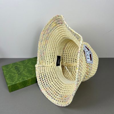 Gucci interlocking G leather logo raffia effect bucket hat — 7