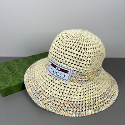 Gucci interlocking G leather logo raffia effect bucket hat — 6