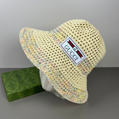 Gucci interlocking G leather logo raffia effect bucket hat — 4