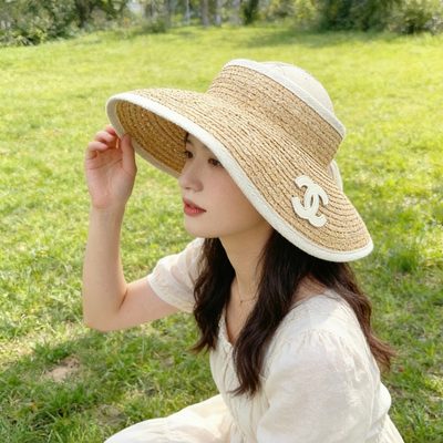 Chanel woven straw visor hat