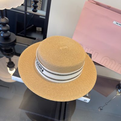Miu Miu beige raffia logo-embroidered woven straw hat — 8