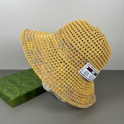 Gucci interlocking G leather logo raffia effect bucket hat — 4