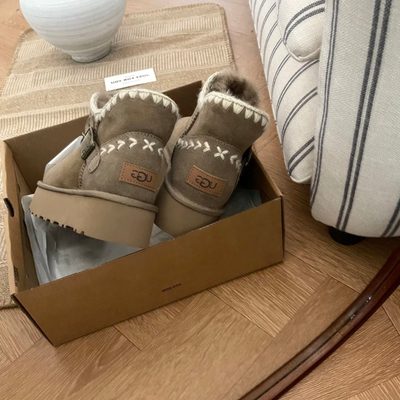 UGG CATHIE CHESTNUT SUEDE FLUFF SHORT BOOTS — 3