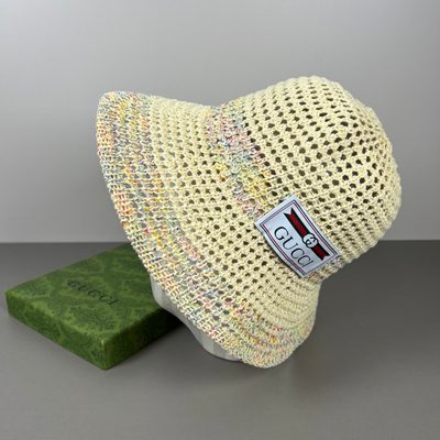 Gucci interlocking G leather logo raffia effect bucket hat — 3