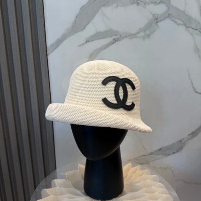 Chanel white cotton bucket hat
