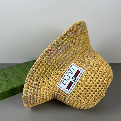 Gucci interlocking G leather logo raffia effect bucket hat — 7