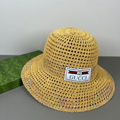 Gucci interlocking G leather logo raffia effect bucket hat — 5