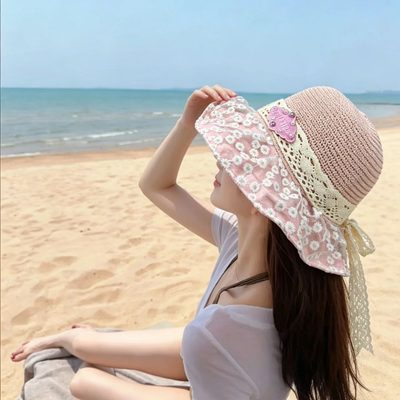 Miu Miu pink daisy lace sun hat