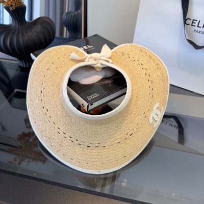 Chanel woven straw visor hat — 5