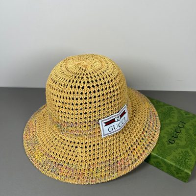 Gucci interlocking G leather logo raffia effect bucket hat — 6