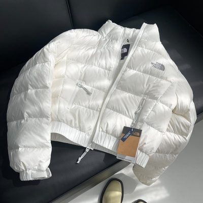 The North Face white cropped puffer jacket