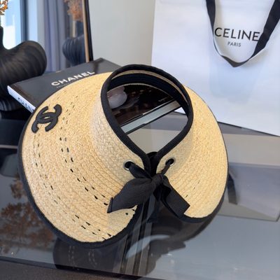 Chanel woven straw visor hat — 5