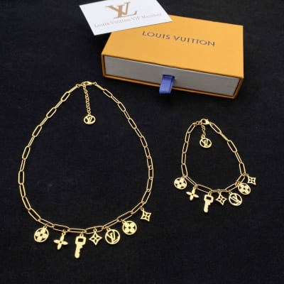 Louis Vuitton gold tone chain necklace and Bracelet
